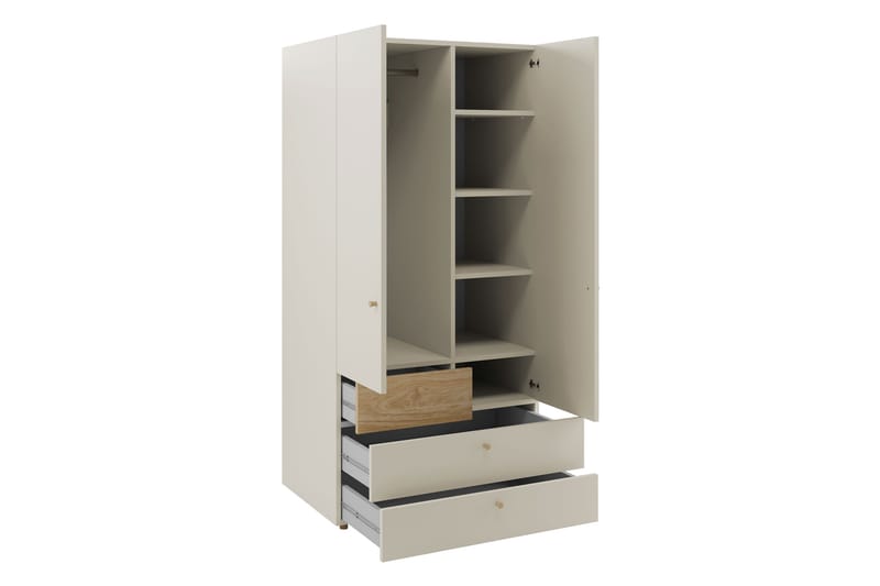 Buhan Garderobeskab 90x185 cm - Beige / Brun - Opbevaring - Tøjopbevaring - Garderobeskabe