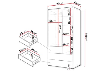 Buhan Garderobeskab 90x185 cm - Beige / Brun - Opbevaring - Tøjopbevaring - Garderobeskabe