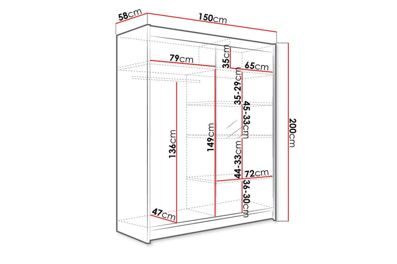 Camino garderobe 150x58x200 cm - Garderobeskabe - Garderobeskab & klædeskab