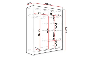 Camino garderobe 150x58x200 cm - Opbevaring - Tøjopbevaring - Garderobeskabe