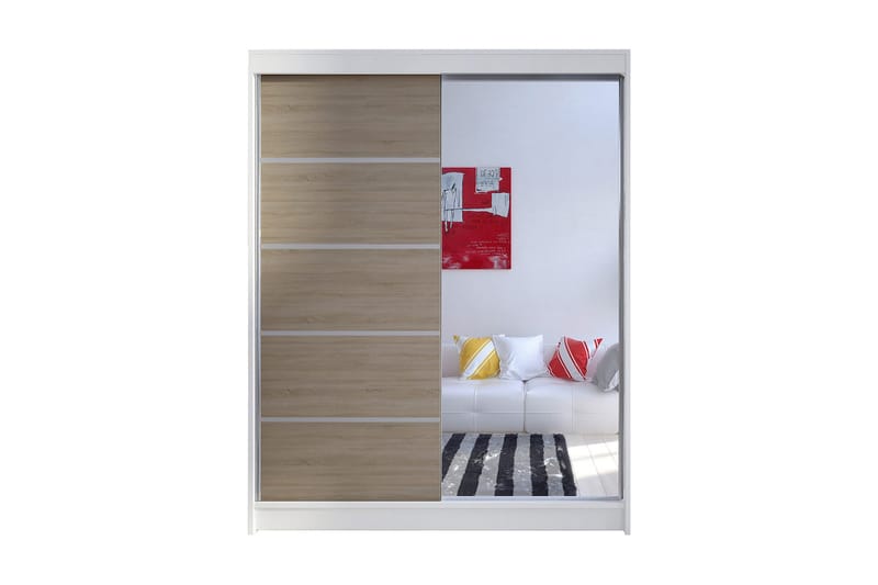 Camino Garderobe 58x150 cm LED-belysning, Hvid/Eg