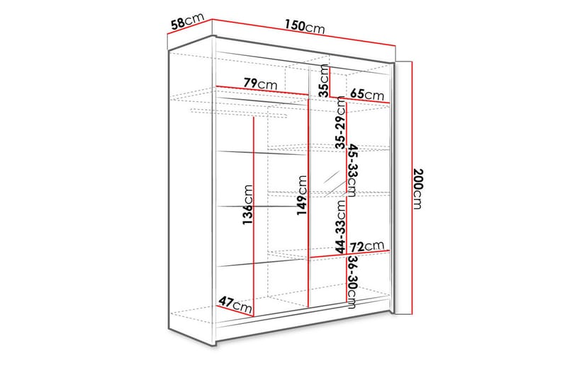 Camino Garderobe 58x150 cm - Sort/Hvid - Opbevaring - Tøjopbevaring - Garderobeskabe
