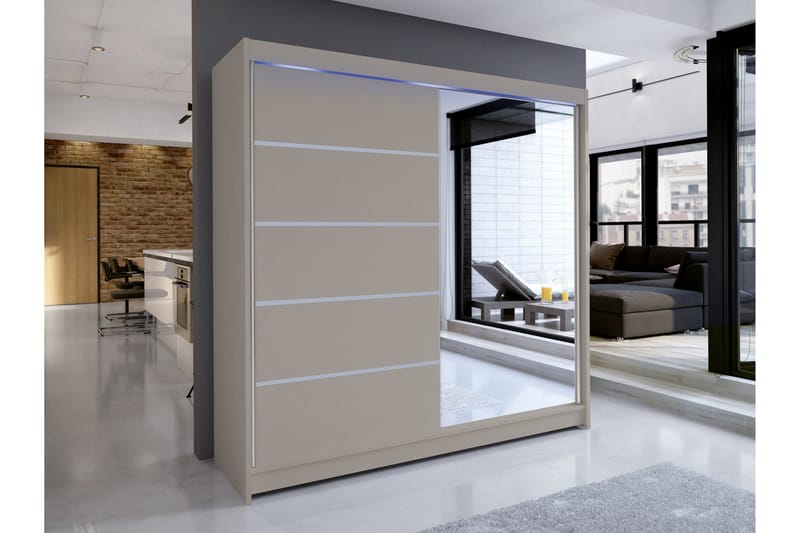 Canderbury Garderobe Med Spejl 180x215 cm - Beige - Opbevaring - Tøjopbevaring - Garderobeskabe