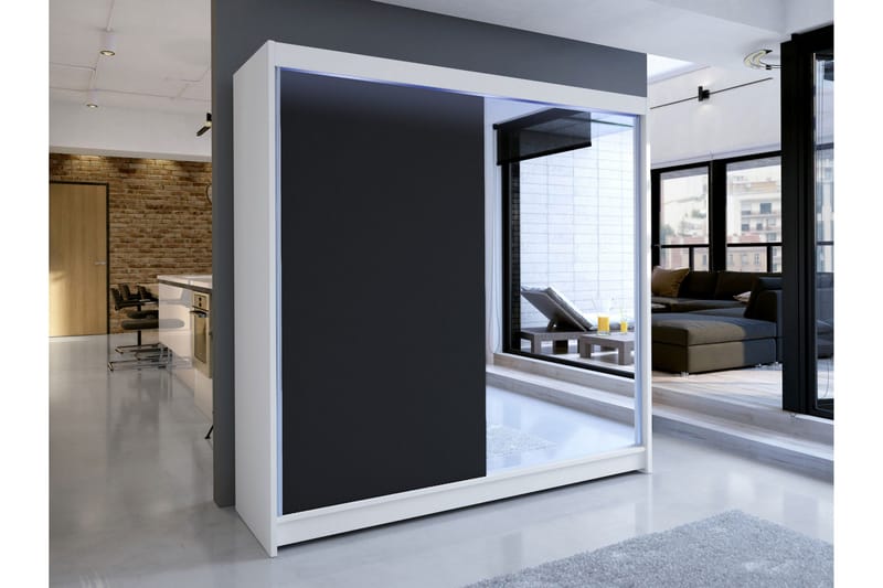 Canderbury Garderobe Med Spejl 180x215 cm - Blå - Opbevaring - Tøjopbevaring - Garderobeskabe