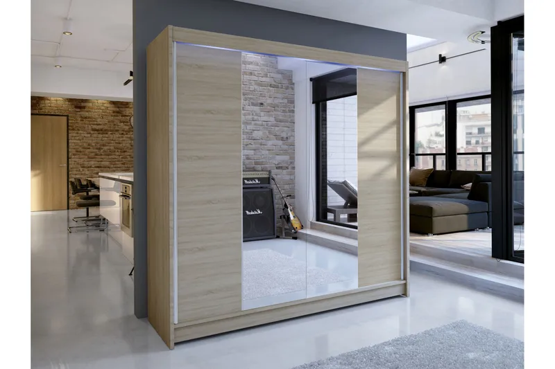 Canderbury Garderobe Med Spejl 180x215 cm - Brun - Opbevaring - Tøjopbevaring - Garderobeskabe