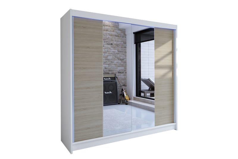 Canderbury Garderobe med Spejl 180x215 cm, Brun/Hvid