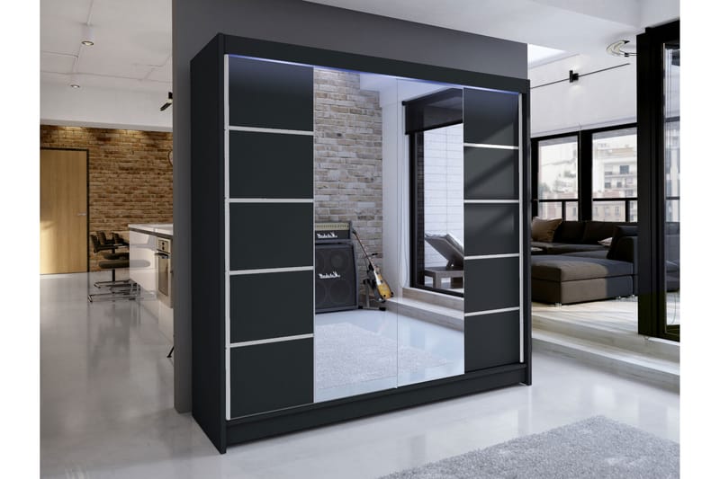 Canderbury Garderobe Med Spejl 180x215 cm - Grå - Opbevaring - T�øjopbevaring - Garderobeskabe