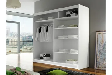 Canderbury Garderobe Med Spejl 180x215 cm - Hvid/Brun - Opbevaring - Tøjopbevaring - Garderobeskabe