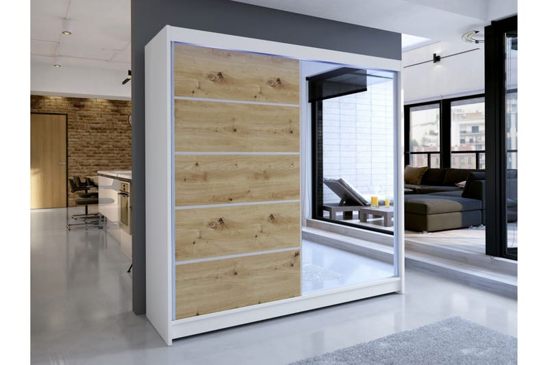 Canderbury Garderobe Med Spejl 180x215 cm - Hvid/Brun - Opbevaring - Tøjopbevaring - Garderobeskabe