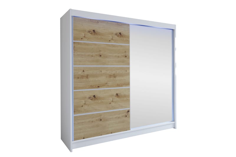 Canderbury Garderobe Med Spejl 180x215 cm - Hvid/Brun - Opbevaring - Tøjopbevaring - Garderobeskabe