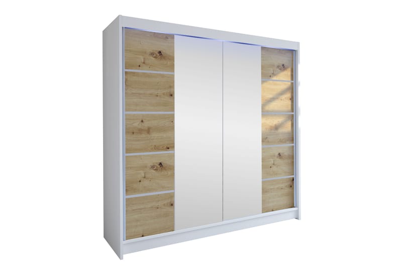 Canderbury Garderobe Med Spejl 180x215 cm - Hvid/Brun - Opbevaring - Tøjopbevaring - Garderobeskabe