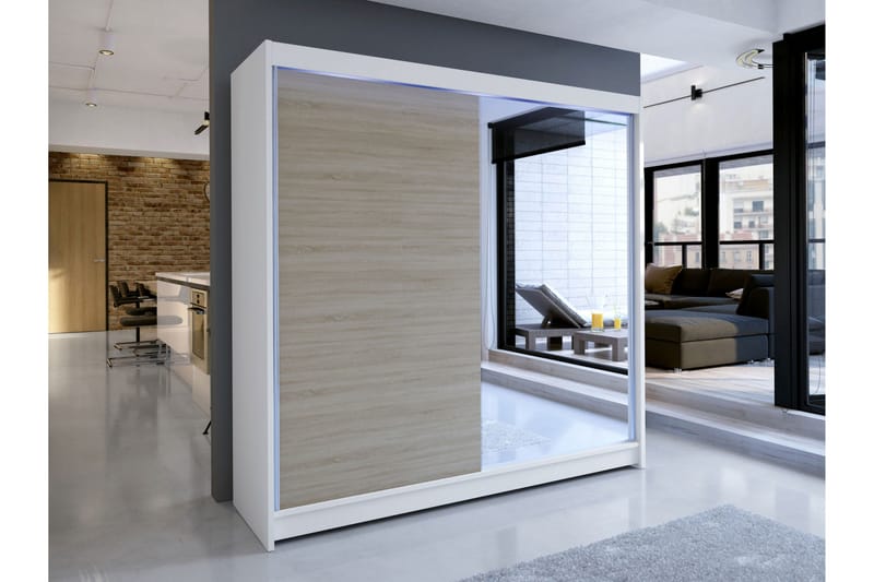 Canderbury Garderobe Med Spejl 180x215 cm - Hvid/Brun - Opbevaring - Tøjopbevaring - Garderobeskabe