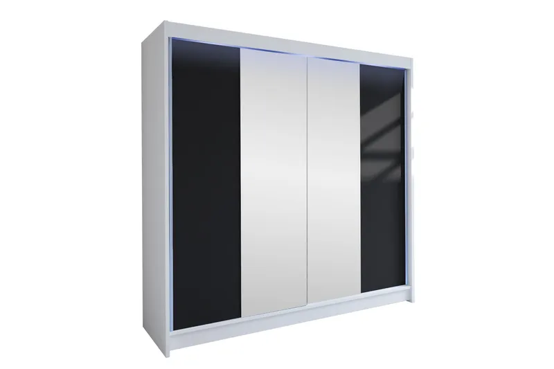 Canderbury Garderobe Med Spejl 180x215 cm - Hvid/Sort - Opbevaring - Tøjopbevaring - Garderobeskabe