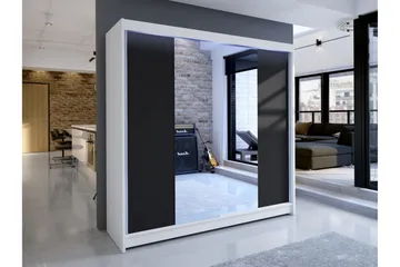 Canderbury Garderobe Med Spejl 180x215 cm - Hvid/Sort - Opbevaring - Tøjopbevaring - Garderobeskabe