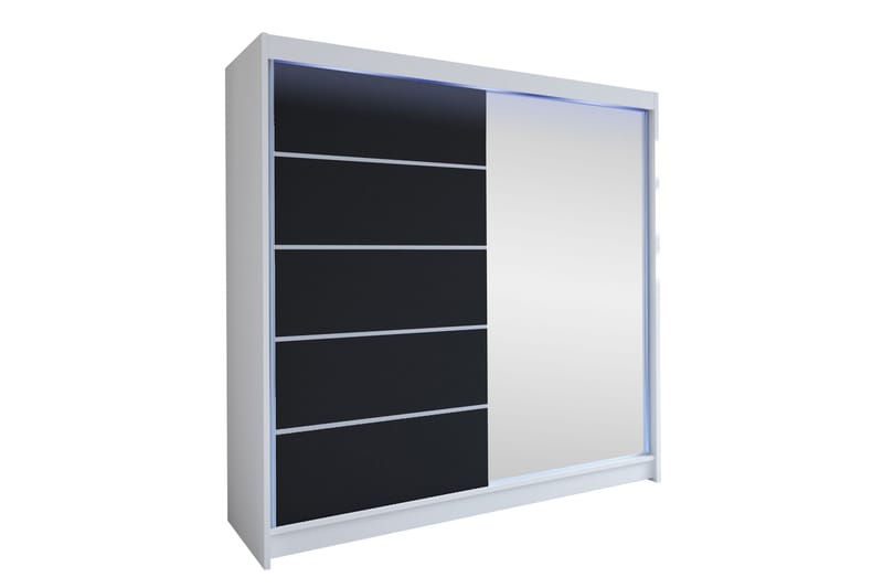 Canderbury Garderobe Med Spejl 180x215 cm - Hvid/Sort - Opbevaring - Tøjopbevaring - Garderobeskabe