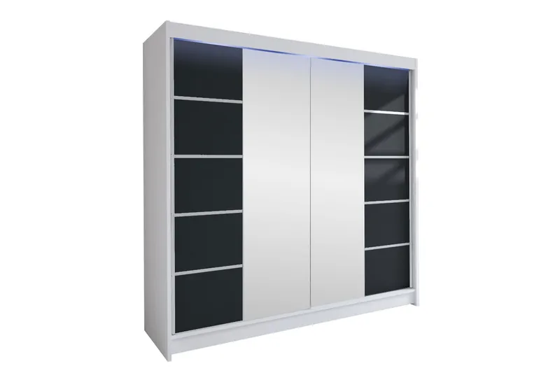 Canderbury Garderobe Med Spejl 180x215 cm - Hvid/Sort - Opbevaring - Tøjopbevaring - Garderobeskabe