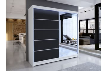Canderbury Garderobe Med Spejl 180x215 cm - Hvid/Sort - Opbevaring - Tøjopbevaring - Garderobeskabe