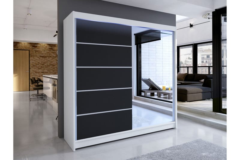 Canderbury Garderobe Med Spejl 180x215 cm - Hvid/Sort - Opbevaring - Tøjopbevaring - Garderobeskabe