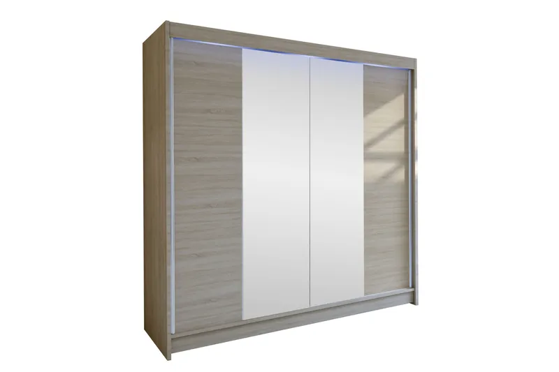 Canderbury Garderobe Med Spejl 180x215 cm LED-belysning, Brun