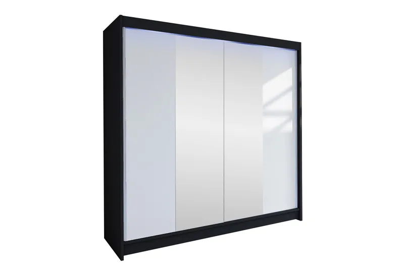 Canderbury Garderobe Med Spejl 180x215 cm, Sort Og Hvid