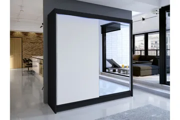 Canderbury Garderobe Med Spejl 180x215 cm - Sort Og Hvid - Opbevaring - Tøjopbevaring - Garderobeskabe