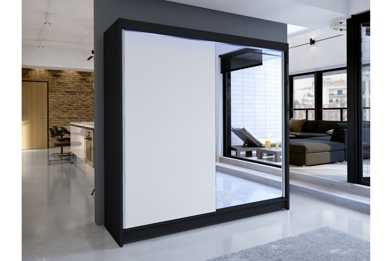 Canderbury Garderobe Med Spejl 180x215 cm - Sort Og Hvid - Opbevaring - Tøjopbevaring - Garderobeskabe