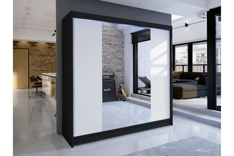 Canderbury Garderobe Med Spejl 180x215 cm - Sort Og Hvid - Opbevaring - Tøjopbevaring - Garderobeskabe