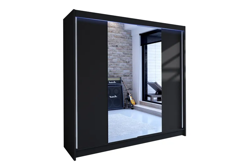 Canderbury Garderobe med Spejl 180x215 cm, Sort