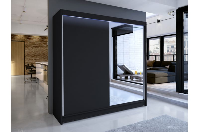 Canderbury Garderobe Med Spejl 180x215 cm - Sort - Opbevaring - Tøjopbevaring - Garderobeskabe
