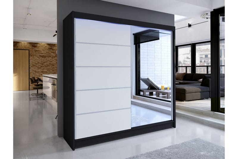 Canderbury Garderobe Med Spejl 180x215 cm - Sort - Opbevaring - Tøjopbevaring - Garderobeskabe