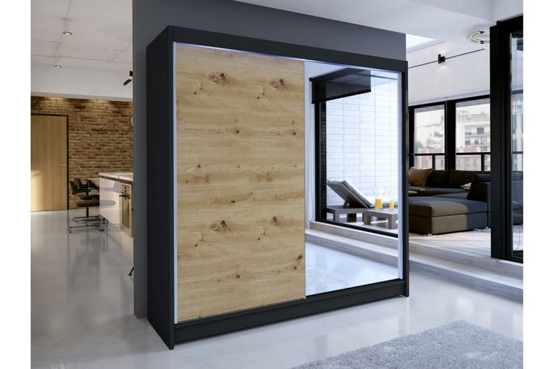 Canderbury Garderobe Med Spejl 180x215 cm - Sort/Brun - Opbevaring - Tøjopbevaring - Garderobeskabe