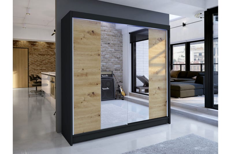 Canderbury Garderobe Med Spejl 180x215 cm - Sort/Brun - Opbevaring - Tøjopbevaring - Garderobeskabe