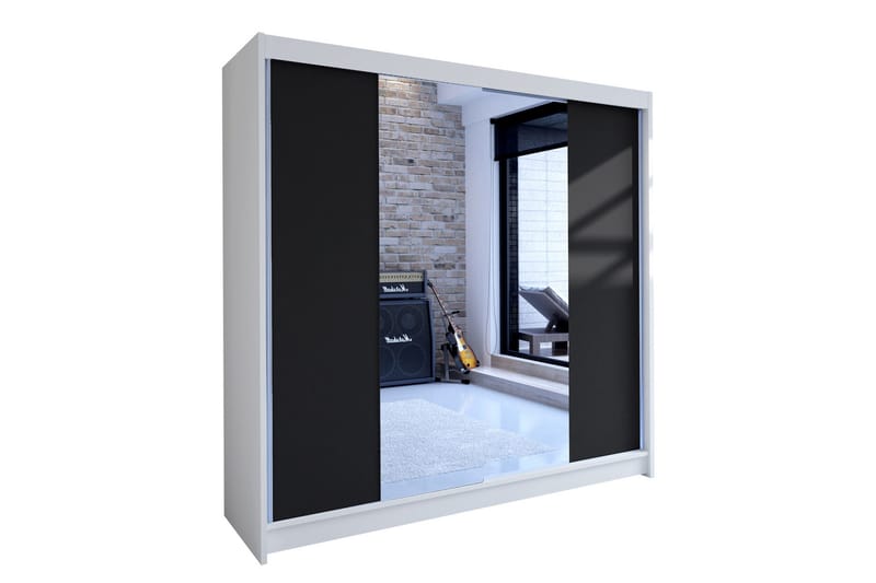 Canderbury Garderobeskab i Plast med Glasdetaljer, Hvid|Sort