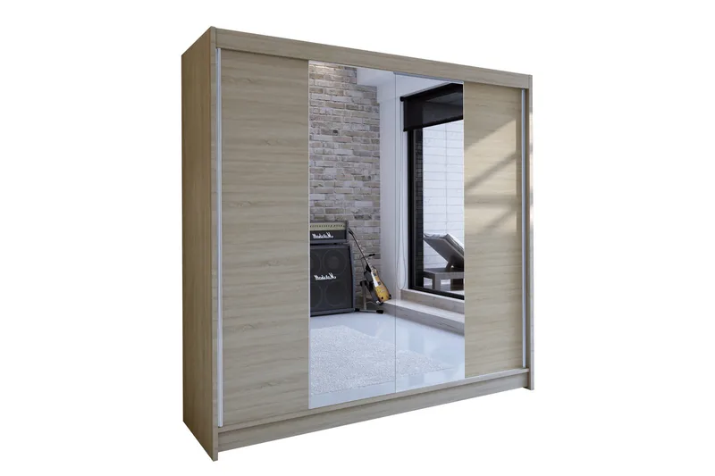 Canderbury Garderobeskab i Plast med Glasdetaljer, Beige|Hvid