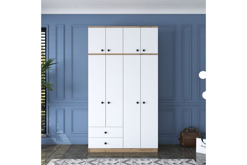Caturai Garderobe 120 cm - Valnød finér/Hvid - Opbevaring - Tøjopbevaring - Garderobeskabe