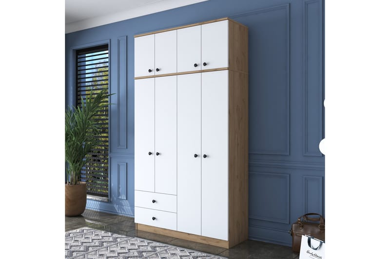 Caturai Garderobe 120 cm, Valnød finér/Hvid