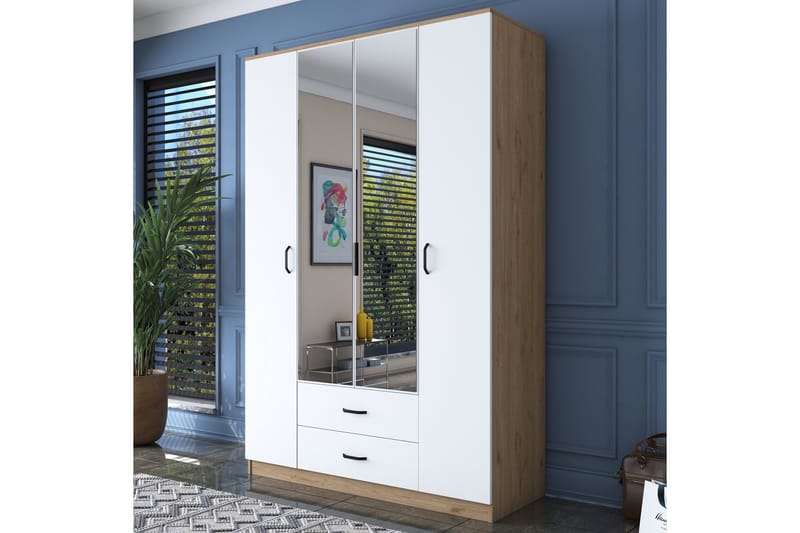 Caturai Garderobe med Spejl, Valnød finér/Hvid
