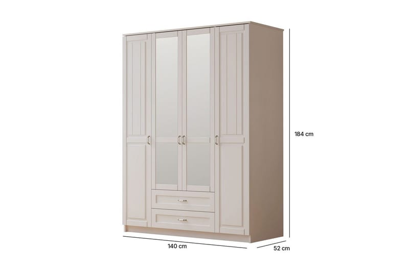 Ceynor Garderobesskåp 140x184 cm - Mat Hvid - Opbevaring - Tøjopbevaring - Garderobeskabe - Garderobeskab & klædeskab