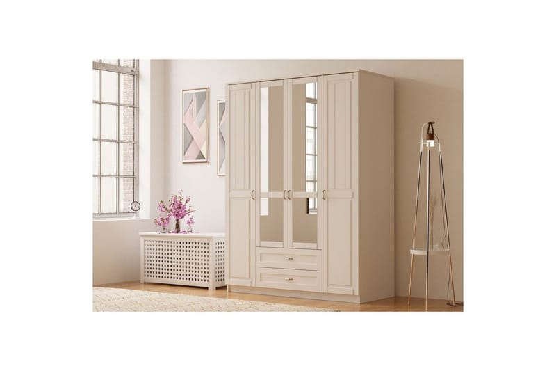 Ceynor Garderobesskåp 140x184 cm - Mat Hvid - Opbevaring - Tøjopbevaring - Garderobeskabe - Garderobeskab & klædeskab