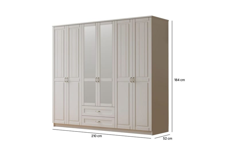Ceynor Garderobesskåp 210x184 cm - Mat Hvid - Opbevaring - Tøjopbevaring - Garderobeskabe - Garderobeskab & klædeskab