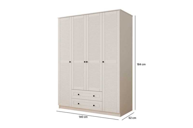 Ceyras Garderobe 140x184 cm - Mat Hvid - Opbevaring - Tøjopbevaring - Garderobeskabe
