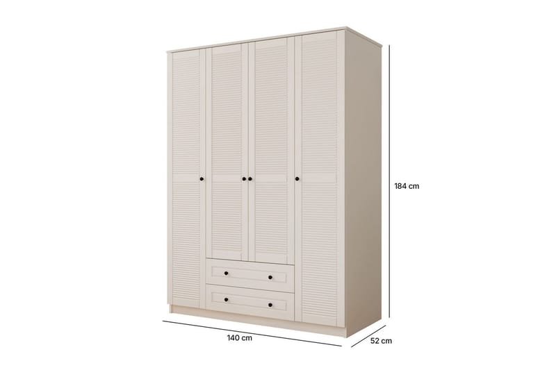 Ceyras Garderobe 140x184 cm - Mat Hvid - Opbevaring - Tøjopbevaring - Garderobeskabe