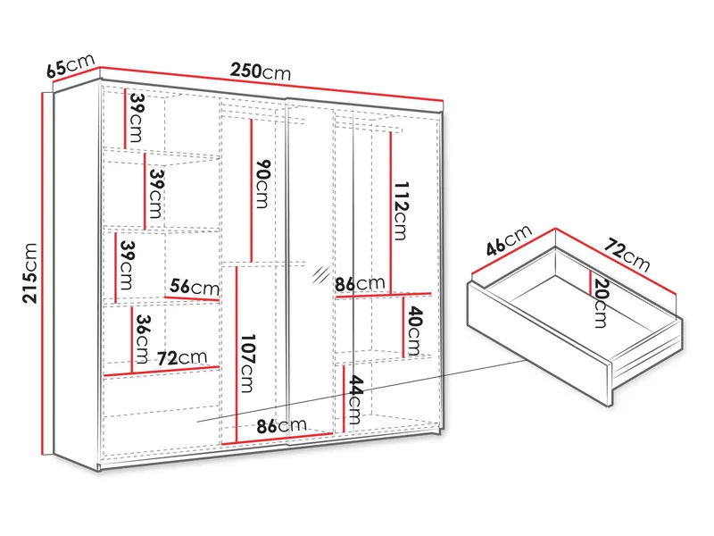 Ceyris Garderobeskab med Spejl 250 cm - Opbevaring - Tøjopbevaring - Garderobeskabe