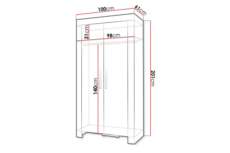 Cezar Garderob 100x60x201 cm Ek - Opbevaring - Tøjopbevaring - Garderobeskabe