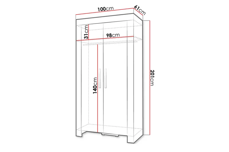 Cezar Garderob 100x60x201 cm Ek - Opbevaring - Tøjopbevaring - Garderobeskabe