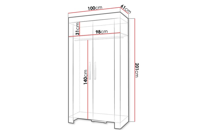 Cezar Garderobe 100x60x201 cm - Beige / Grå - Opbevaring - Tøjopbevaring - Garderobeskabe