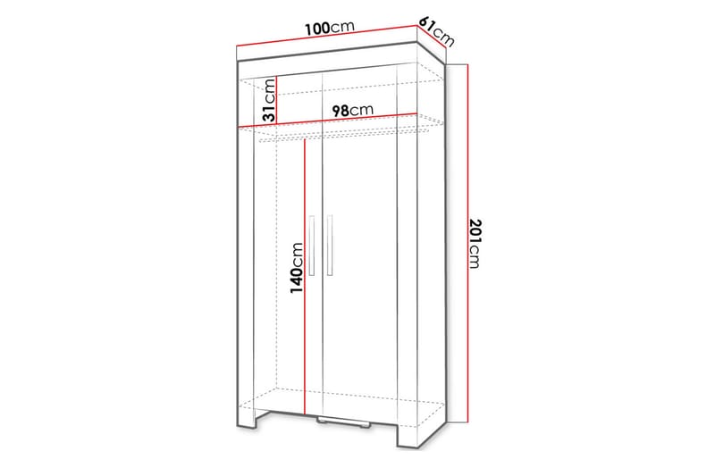 Cezar Garderobe 100x60x201 cm - Beige / Grå - Garderobeskabe - Garderobeskab & klædeskab
