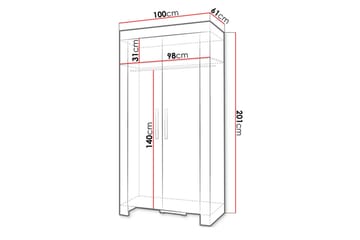 Cezar Garderobeskab 100 cm i Træ - Beige - Opbevaring - Tøjopbevaring - Garderobeskabe