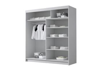 Chavez Garderobe med Spejl 180x215 cm - Hvid/Sort - Opbevaring - Tøjopbevaring - Garderobeskabe