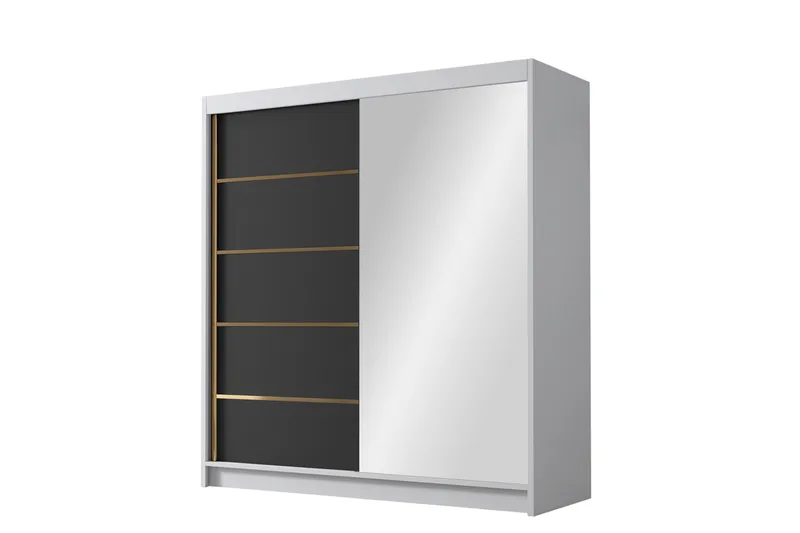 Chavez Garderobe med Spejl 180x215 cm, Sort/Hvid